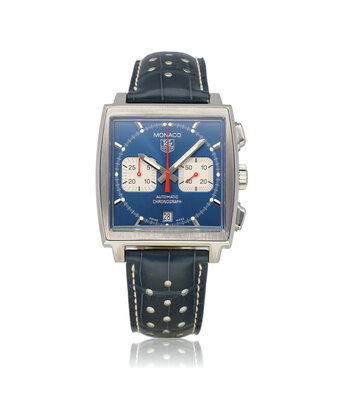 TAG Heuer Monaco Chronograph  NEW TAG HEUER STRAP | steel blue - red - McQueen