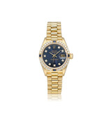 Rolex Lady-Datejust 26 - NEW ROLEX SERVICE 1987 B+P | gold President diamond sapphire blue