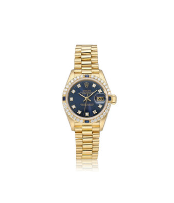 Rolex Lady-Datejust 26 - NEW ROLEX SERVICE 1987 B+P | gold President diamond sapphire blue