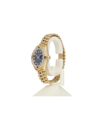Rolex Lady-Datejust 26 - NEW ROLEX SERVICE 1987 B+P | gold President diamond sapphire blue