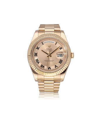 Rolex Day-Date II 41 rose gold concentric roman President 2010 box + papers