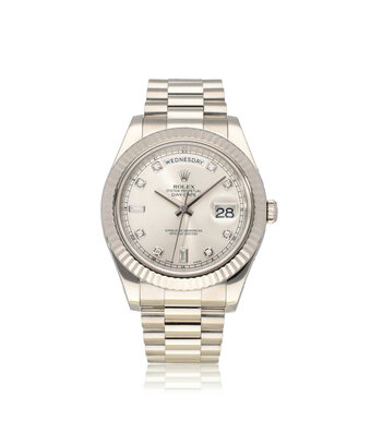 Rolex Day-Date II 41 white gold diamond - baguette President V-serial 2010 box + papers