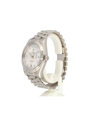 Rolex Day-Date II 41 white gold diamond - baguette President V-serial 2010 box + papers