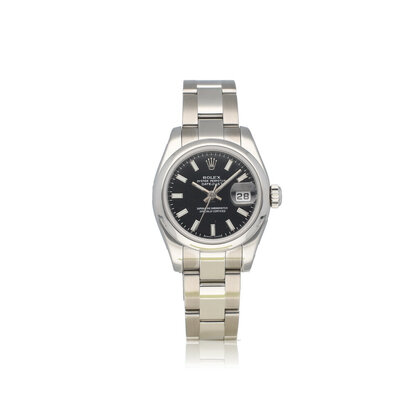 Lady-Datejust 26 steel domed black Oyster 2009 box + papers