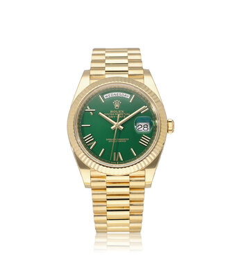 Rolex Day-Date 40 - green 2024 box + papers | yellow gold flat / money President