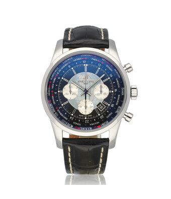 Breitling Transocean Chronograph Unitime 46 NEW BREITLING SERVICE - 2015 box + papers | steel black