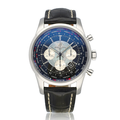 Transocean Chronograph Unitime 46 NEW BREITLING SERVICE - 2015 box + papers | steel black