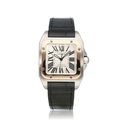 Santos de Cartier 100  NEW CARTIER STRAP - 2013 B+P | ref. W20107X7 | steel rose gold