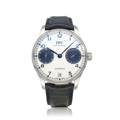 Portugieser Automatic 42 2022 B+P | steel white blue alligator leather