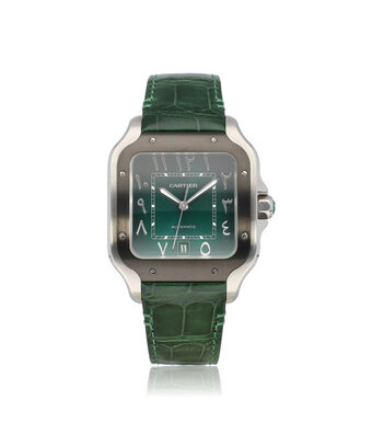 Cartier Santos de Cartier  Large OPEN DATE - box + papers | steel / green / arabic / middle east