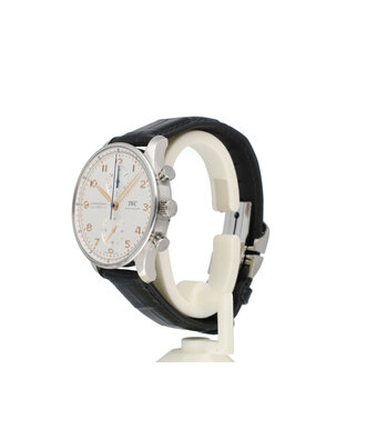 IWC Portugieser Chronograph 41 NEW IWC STRAP - 2023 B+P | steel silver black alligator leather