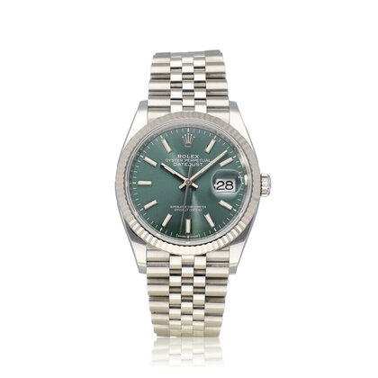 Datejust 36 2025 box + papers | green steel - white gold fluted Jubilee