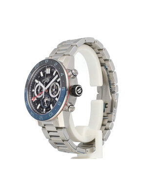 TAG Heuer Carrera Calibre Heuer 02 Chronograph GMT 45 steel skeleton black/blue bezel 2026 B+P