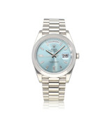 Rolex Day-Date 40 2017 box + papers | platinum ice blue diamond / baguette domed President