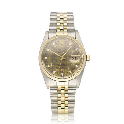 Datejust 36 steel - gold Pied de Poule - Houndstooth dia 1979 + box | NEW ROLEX SERVICE