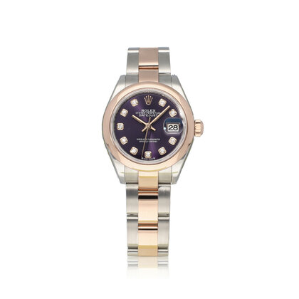 Lady-Datejust 28 - 2024 box + papers | steel - rose gold aubergine purple diamond