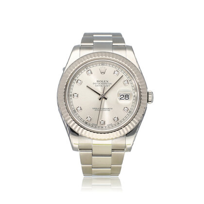 Datejust II 41 NEW ROLEX SERVICE - 2017 B+P | steel silver diamond fluted diamond Oyster