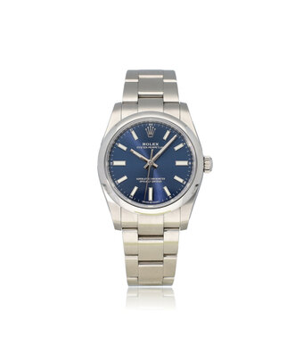 Rolex Oyster Perpetual 34 2022 + papers | steel blue index domed Oyster