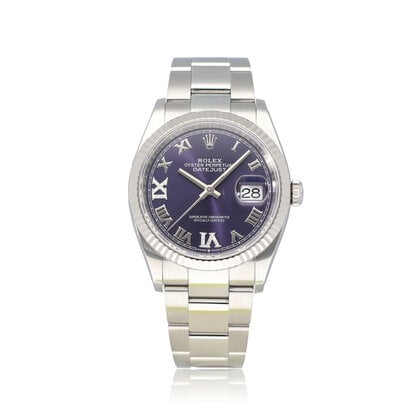 Datejust 36 steel aubergine / purple roman diamond Oyster 2023 box + papers