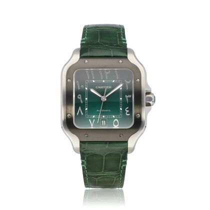 Santos de Cartier  Large OPEN DATE - box + papers | steel / green / arabic / middle east