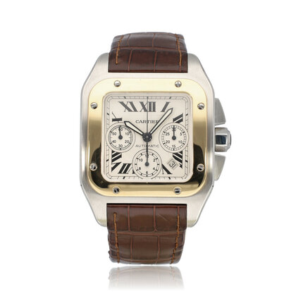 Santos de Cartier 100 Chronograph  XL steel - yellow gold - alligator strap - ref. 2740 |