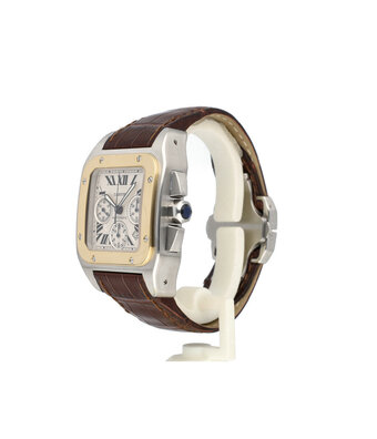 Cartier Santos de Cartier 100 Chronograph  XL steel - yellow gold - alligator strap - ref. 2740 |