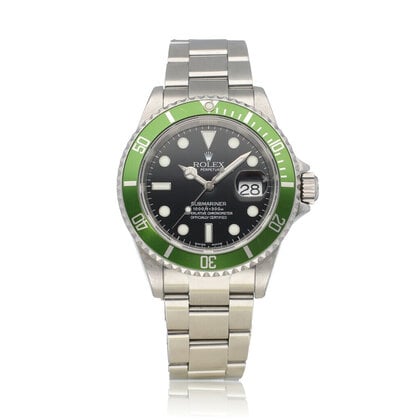 Submariner Date 40 NEW ROLEX SERVICE - 2004 B+P | steel Flat Four Kermit - Green - F-seria