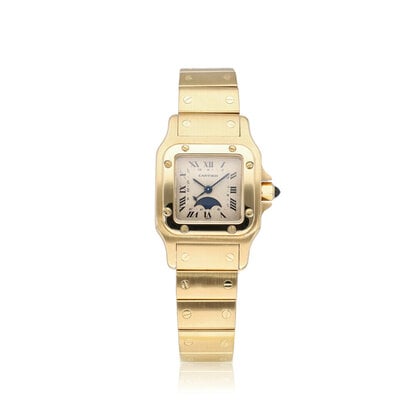 Santos de Cartier Galbée 34,8 NEW CARTIER SERVICE - 1990 B+P | yellow gold moonphase