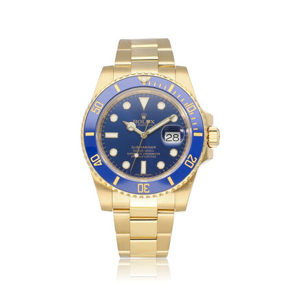 Submariner Date 40 NEW ROLEX SERVICE - 2018 B+P | yellow gold blue - bluesy ceramic Oyster