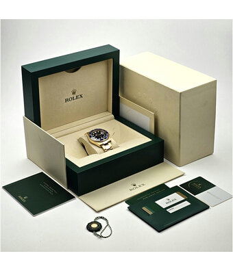 Rolex Submariner Date 40 NEW ROLEX SERVICE - 2018 B+P | yellow gold blue - bluesy ceramic Oyster
