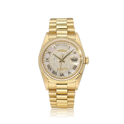 Day-Date 36 yellow gold carousel diamond MOP President 1999 + papers