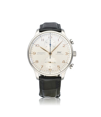 IWC Portugieser Chronograph 41 NEW IWC STRAP - 2023 B+P | steel silver black alligator leather