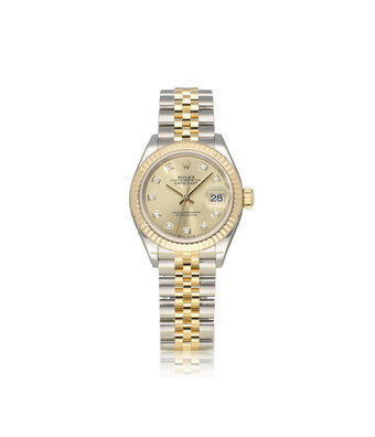Rolex Lady-Datejust 28 NEW ROLEX SERVICE - 2020 B+P | steel / gold champagne diamonds