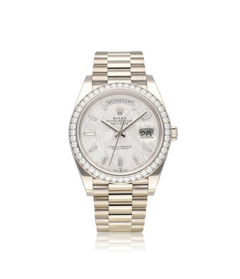 Rolex Day-Date 40 white gold meteorite factory diamond - baguette 2025 box + papers