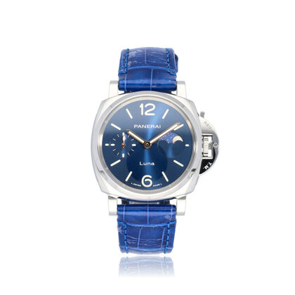 Luminor Due Luna 38 steel alligator strap blue 2024 box + papers