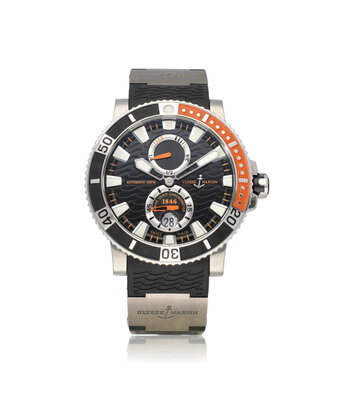 Ulysse Nardin Maxi Marine Diver 44 titanium black - orange rubber strap 2012 B+P