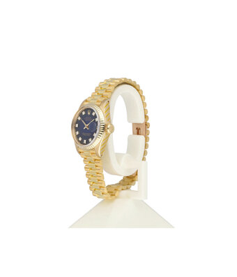 Rolex Lady-Datejust 26 1978 + box | yellow gold blue vignette diamond tight President