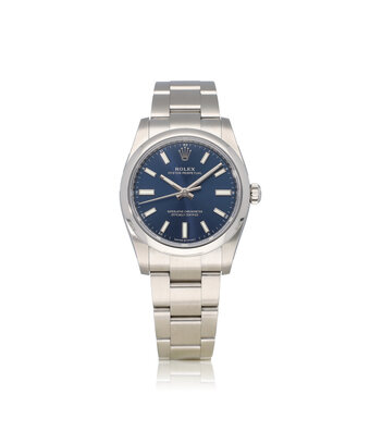 Rolex Oyster Perpetual 34 2022 box + papers | steel blue index domed Oyster