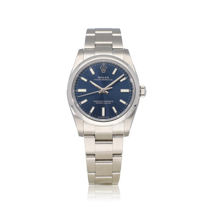 Oyster Perpetual 34 2022 box + papers | steel blue index domed Oyster