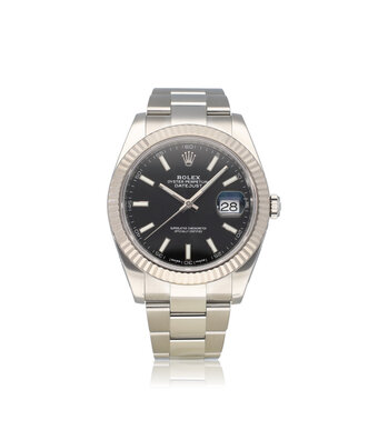 Rolex Datejust 41 NEW ROLEX SERVICE - 2017 B+P | steel - white gold black fluted Oyster