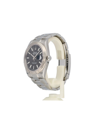 Rolex Datejust 41 NEW ROLEX SERVICE - 2017 B+P | steel - white gold black fluted Oyster