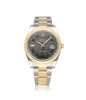 Rolex Datejust 41 NEW ROLEX SERVICE - 2021 B+P | Wimbledon steel - gold slate roman Oyster