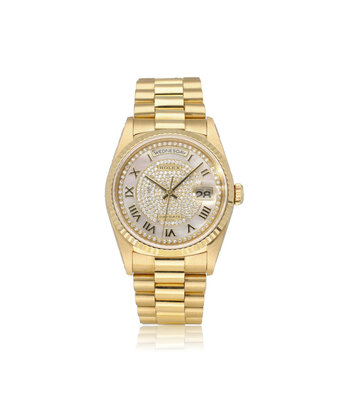 Rolex Day-Date 36 - 1999 + papers | yellow gold carousel - myriad diamond MOP President