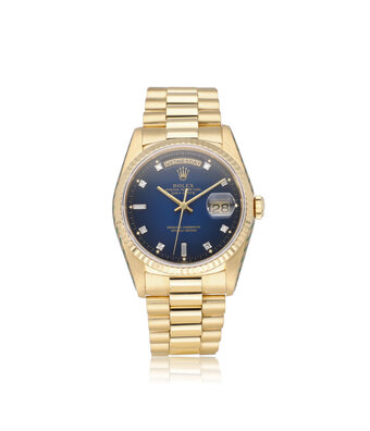 Rolex Day-Date 36 NEW ROLEX SERVICE - 1989 | gold blue ombre - vignette diamond President