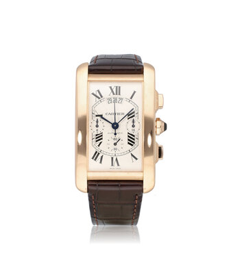 Cartier Tank Américaine SM yellow gold silver roman alligator leather 2009 B+P