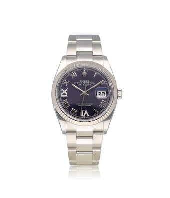 Rolex Datejust 36 - 2022 box + papers | steel aubergine / purple roman diamond Oyster