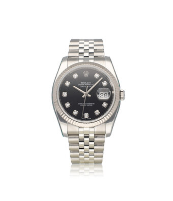 Rolex Datejust 36 NEW ROLEX SERVICE - 2009 B+P | steel - white gold diamond black Jubilee