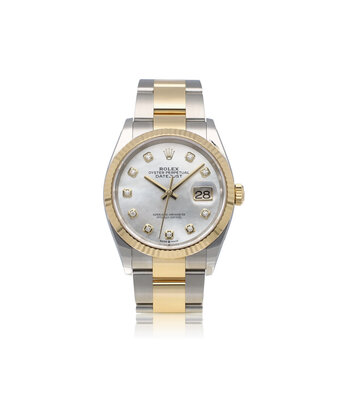 Rolex Datejust 36 Oyster 2021 box + papers | steel - yellow gold diamond MOP - pearl