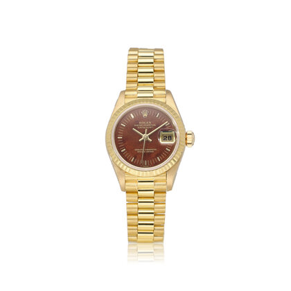 Lady-Datejust 26 NEW ROLEX SERVICE - 1990 B+P | yellow gold wood tight President