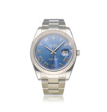 Rolex Datejust 41 NEW ROLEX SERVICE - 2020 B+P | steel - white gold Azurro blue roman Oyster
